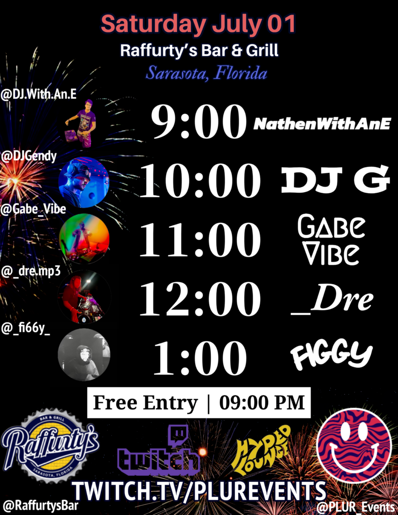 PLUR Events at Raffurty’s Sarasota Events Calendar